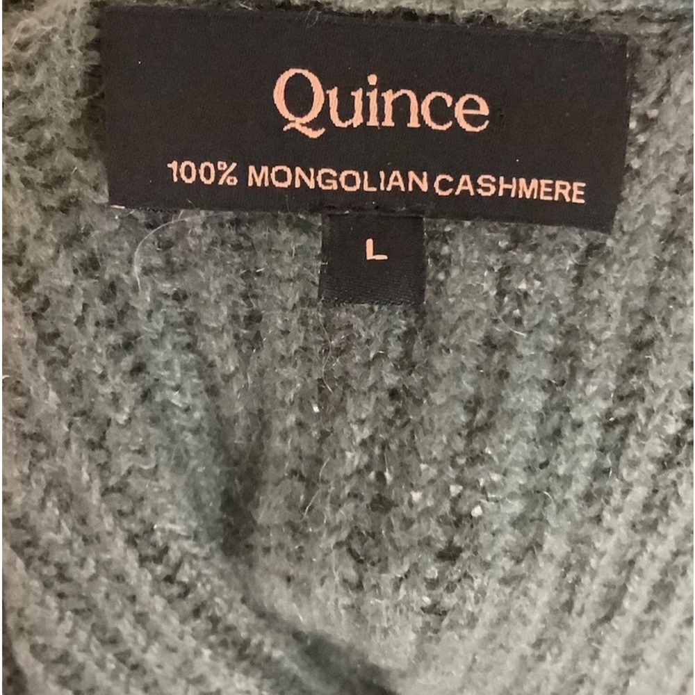 Quince Sz L 100% Mongolian Cashmere Ribbed Pullover Crewneck Sweater Green - Picture 5 of 6